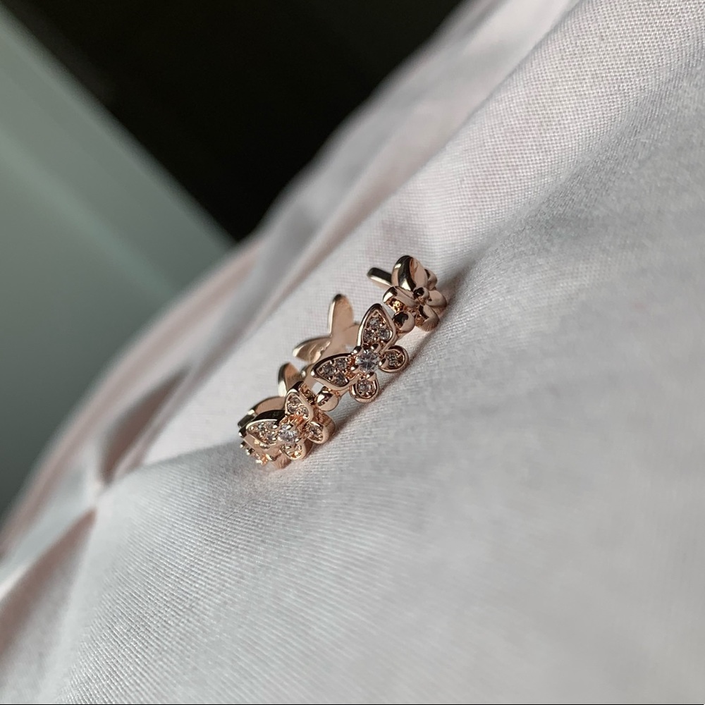 Rose gold cluster rhinestone butterfly ring